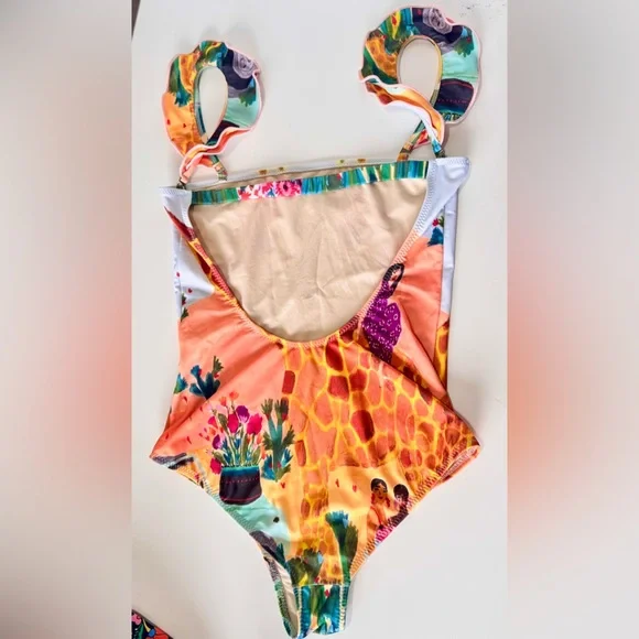 CAROLINA K. Giraffe Print Ruffle Sleeve One Piece Boho Swimsuit - Picture 9 of 16